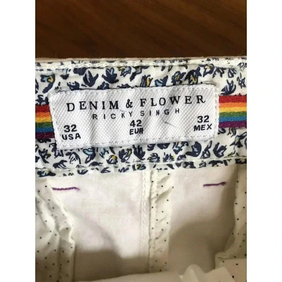 Denim & Flowers Men's rainbow pride heart shorts SZ 32 - Picture 3 of 14